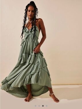 NWT Free People Green Santa Luz Tiered Ruffle Maxi Dress
